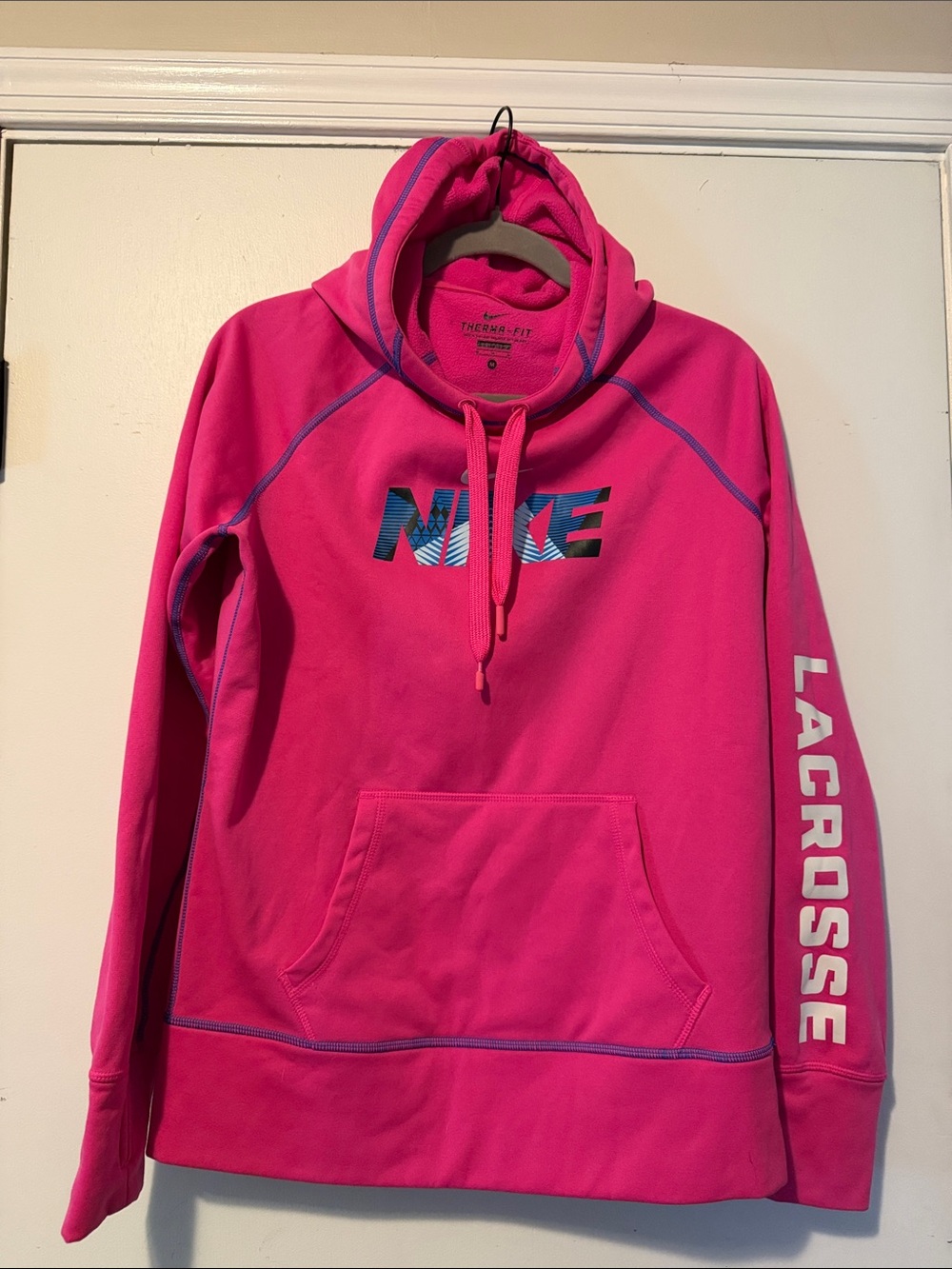 Nike Hot Pink Lacrosse Pullover Hoodie with Blue Logo